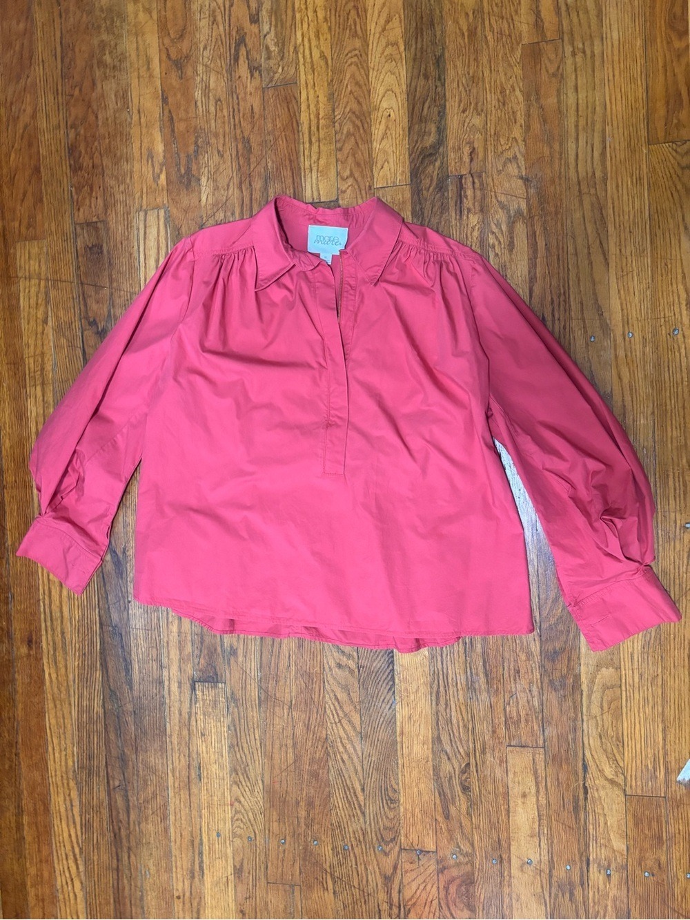 Mare Mare Anthropologie Salmon Coral Zip Popover Blouse XL